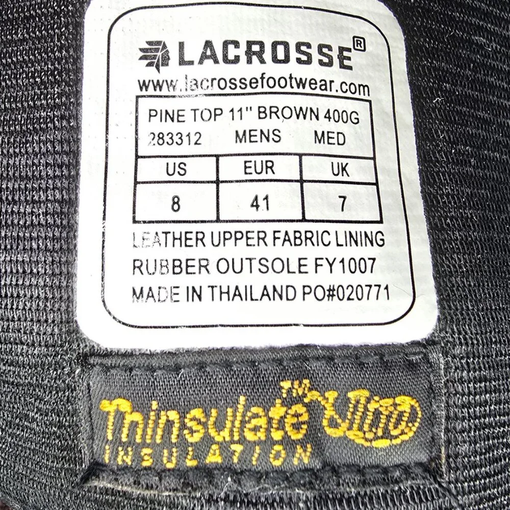 LACROSSE Pine‎ Top Boots 11” Men's Size 8 Brown Leather Suede Mid-Calf Insulated